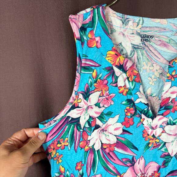 Lands' End Women's M Swim Cover-up Dress Cotton Jersey Sleeveless Turquoise Lily - Picture 3 of 10